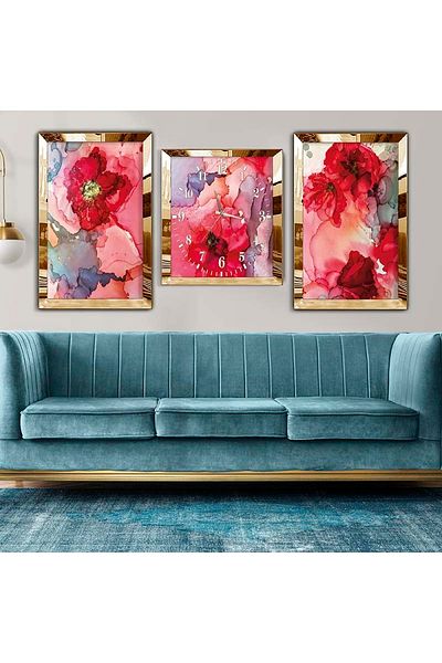 Zevahir Mobilya Dekorasyon Σετ τριπλό τραπέζι MDF Gold Plexi Edge Σετ ρολογιών