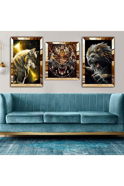 Zevahir Mobilya Dekorasyon Σετ τριπλό τραπέζι MDF Gold Plexi Edge Σετ ρολογιών