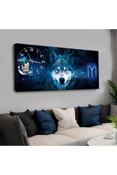 Zevahir Mobilya Dekorasyon Kanvas Iyı Kayı Boyu Bozkurt Saatli Tablo