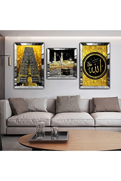 Zevahir Mobilya Dekorasyon Gümüş Aynalı Pleksi Çerçeveli Kabe Dini Aynalı Üçl...