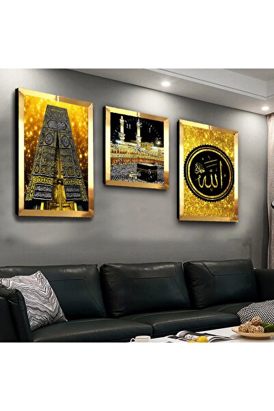 Zevahir Mobilya Dekorasyon Gold Aynalı Pleksi Çerçeveli Kabe Ve Allah Lafzı D...