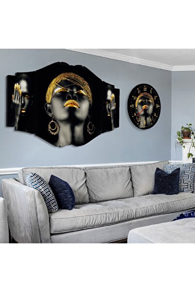 Zevahir Mobilya Dekorasyon Altılı Nirvana Mdf Siyah Arka Planlı Altın Makyajl...