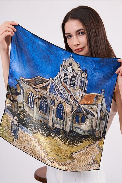 Nomads Felt 100% Silk Scarf Bandana| Van Gogh Church At Auvers