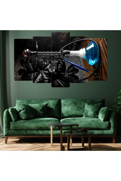 Zevahir Mobilya Dekorasyon Beşli Mdf Gri Arka Planlı Mavi Nargile Takımı Tabl...