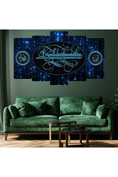 Zevahir Mobilya Dekorasyon Beşli Mdf Siyah Üzeri Mavi Pırıltılı Arka Planlı A...