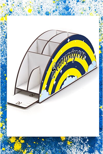 Notpa Ahşap Vip Sarı Lacivert Gökkuşağı Cetvelli Masaüstü Kalemlik Organizer ...