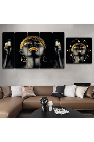 Zevahir Mobilya Dekorasyon Altılı Düz Mdf Siyah Arka Planlı Altın Makyajlı Af...