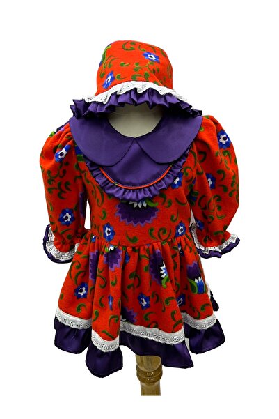 TerzidenAl Turuncu Çiçekli Pazen Elbise + Şapka