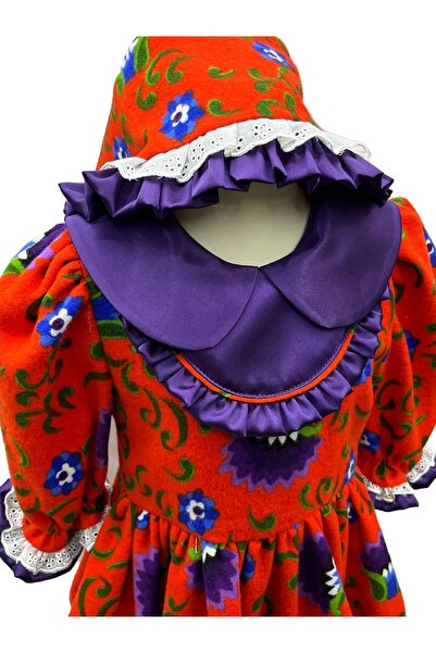 TerzidenAl Turuncu Çiçekli Pazen Elbise + Şapka