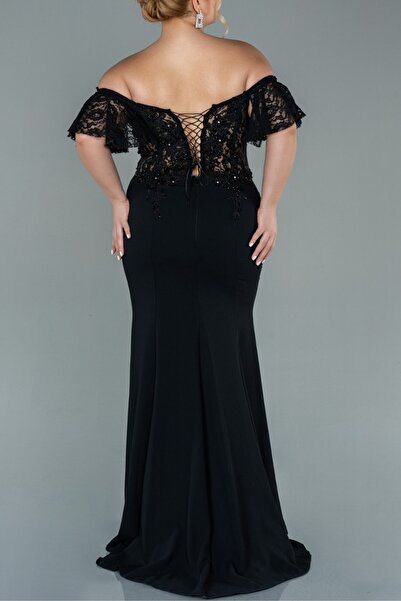 Arden Long Plus Size Evening Dress, black, red, dark blue Fish Form Madonna Collar Wedding, Graduation 46-56