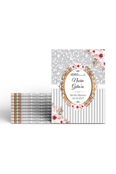 Mutluluk Atölyem 10 Adet Gri Pembe Çiçekli Mevlüt Kuranı Yasin Kitabı