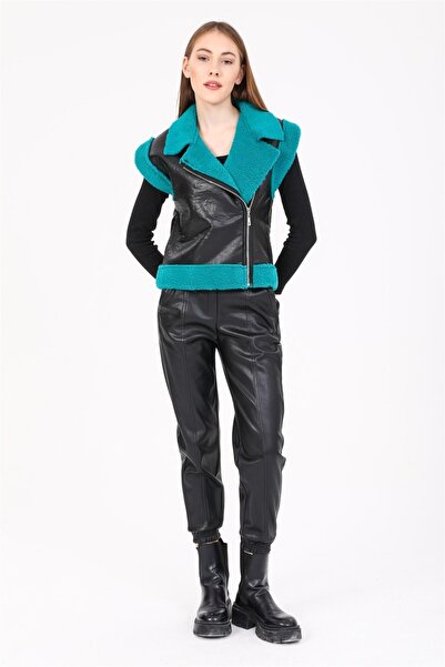 ModaBerfu Fur Garnished Leather Vest