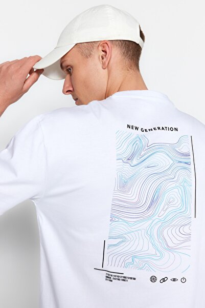 Trendyol Collection Übergroßes weißes bedrucktes Baumwoll-T-Shirt – TMNSS23TS00238