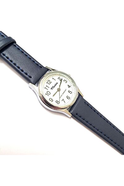 Marlas Vintage Women's Wristwatch, Retro Design, Round, Leather Cord, Blue Cord, Easy Use