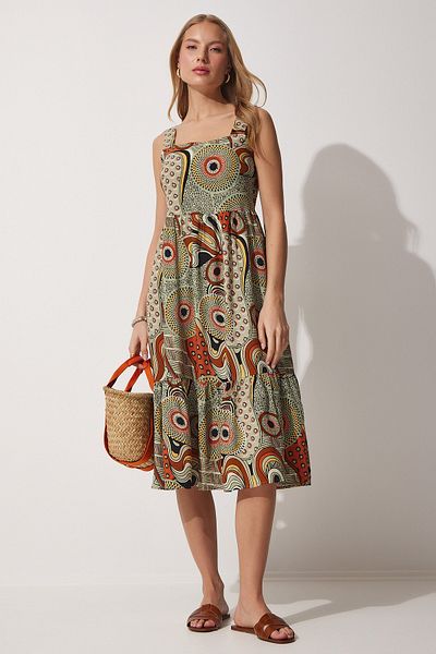 Happiness İstanbul Sommerkleid aus Viskose mit Blumenmuster und quadratischem Ausschnitt