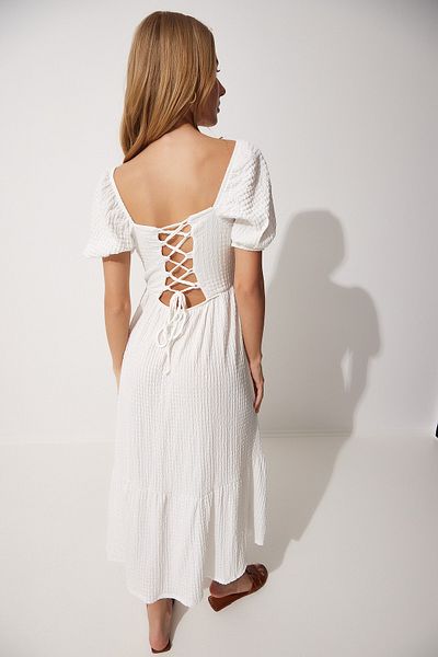 Happiness İstanbul Strukturiertes Sommer-Strickkleid mit herzförmigem Ausschnitt
