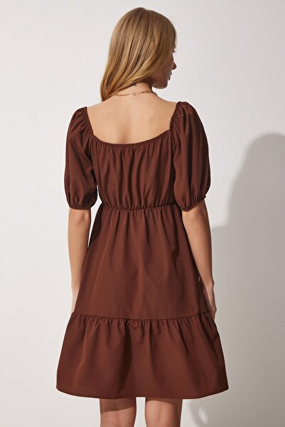 Happiness İstanbul Büzgülü Yaka Kloş Poplin Elbise