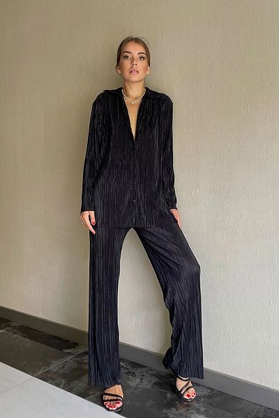 NETCLASS Damen-Set aus schwarzem Twill-Crinkle-Stoff