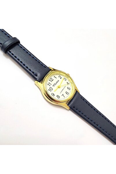 Marlas Vintage Women's Wristwatch, Retro Design, Round, Leather Cord, Blue Cord, Easy Use