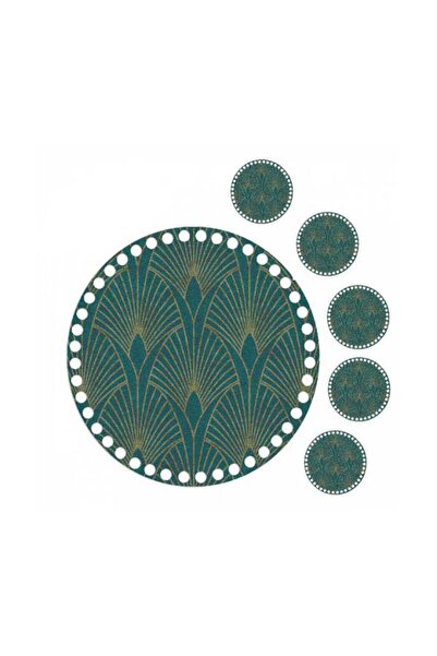 GRAFİLLİ DESİGN لوحة قاعدة صينية خشبية محبوكة مطبوعة بنمط أخضر دائري 30 سم، 5...