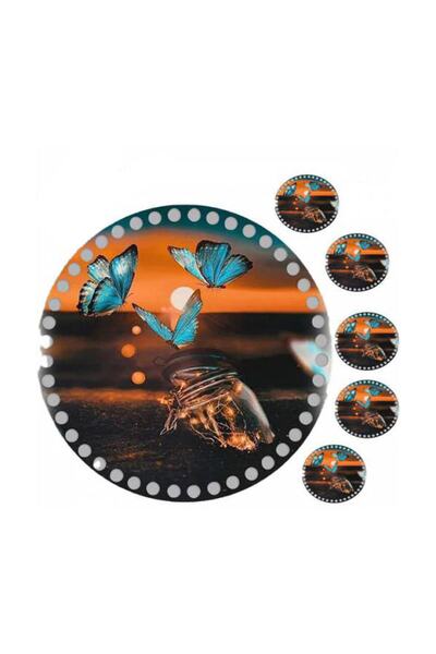 GRAFİLLİ DESİGN لوحة قاعدة صينية خشبية محبوكة مطبوعة على شكل فراشة مقاس 30 سم...