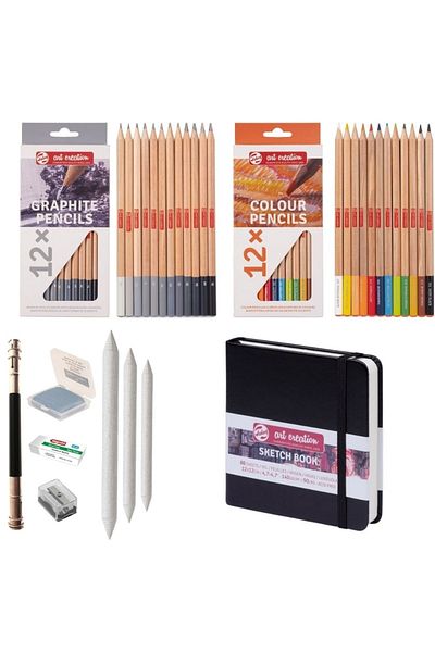 Talens Professional Sketch Set - Art Cretion 12x12 Notebook - Graffiti Graduated Pen and Colored Dry Paint Set