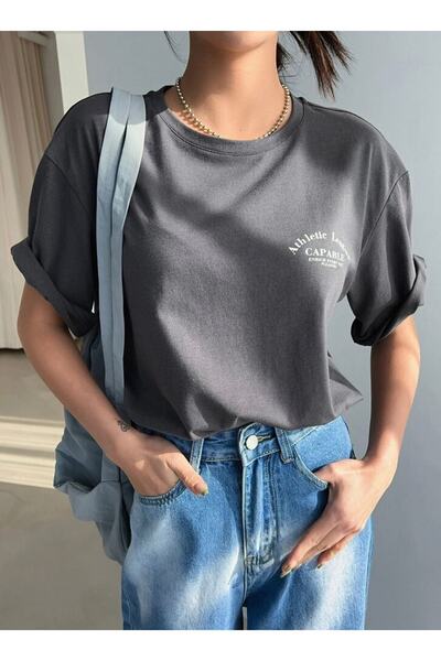 AFROGİYİM Καπνιστό γυναικείο μπλουζάκι με αθλητικό στάμπα