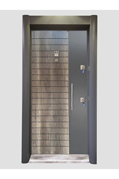 tezwood ahşap kapı sanayi Çelik Kapı , Antrasit Kasalı Rustik Çizgili Düz Model Tırnaklı Sistem Çelik Kapı Sol Açılım