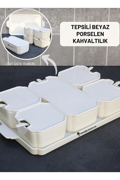 Paşham AVM Arow Porcelain 5-Piece Breakfast Bowl with Cover and Spoon