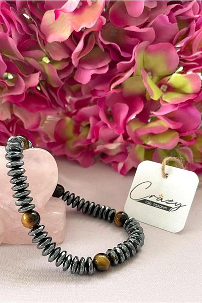 CRAZY TAKI TASARIM Hematite & Tiger Eye Natural Stone Men's Bracelet
