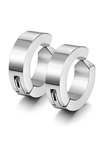 CHN WOOD 2 Pairs of Compressed Pinch Compression Unisex Non-Hole Steel Hoop Earrings for the Price of 1 Pair