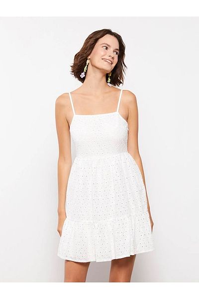 LC Waikiki Damenkleid mit quadratischem Ausschnitt und bestickten Trägern