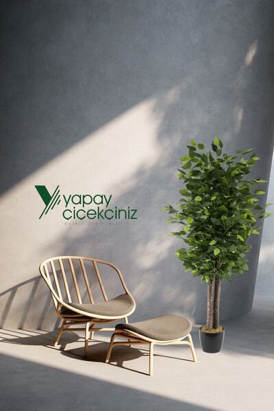 YAPAY ÇİÇEKÇİNİZ Siyah Saksıda Yoğun Yapraklı 100 Cm Yapay Benjamin Ağacı