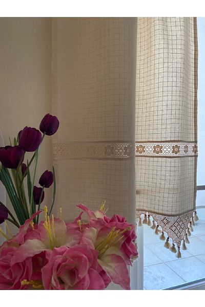 Mrmemo Buldan Work Woven Curtain Monika Linen Hand Knitted Lacy