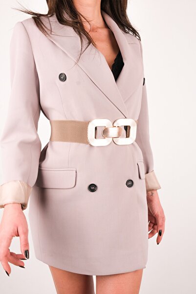 LİA KEMER Kadın Kare Geçmeli Çift Tokalı Elastik Korse Kemer Ceket Kemeri Bel...