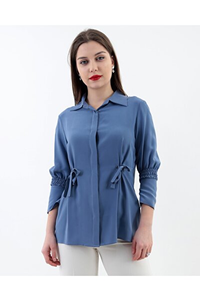 LAVİNİST Mavi Ipek Gömlek