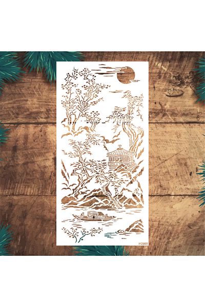 STENCİLTASARIM Stencil Design Hd068 Chinese Pattern Wall Wood Glass Painting Pattern 70x140cm