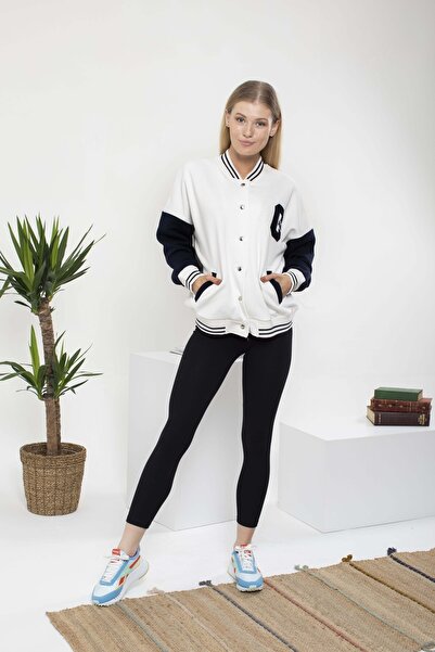 so much معطف الكلية النسائي ذو 3 خيوط باللون الأبيض والأزرق الداكن