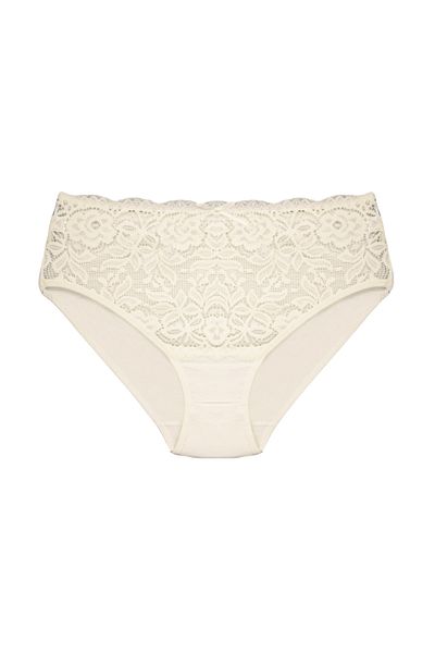 HNX Ecru Cotton Front Side Lace High Waist Plus Size Slip Women's Panties