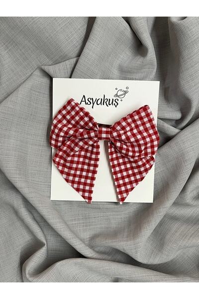 asyakuş مشبك تلقائي بفيونكة من القماش القطني باللونين الأحمر والأبيض للنساء