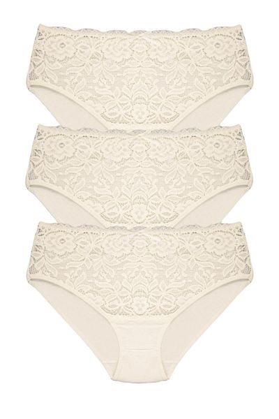 HNX 3-Piece Cotton High Waist Lace Detailed Plus Size Women's Panties