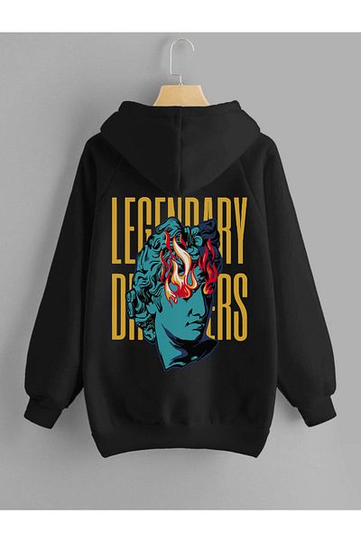 DEEPSENCE Unisex Black Hooded Sweatshirt - Legendary Back Print