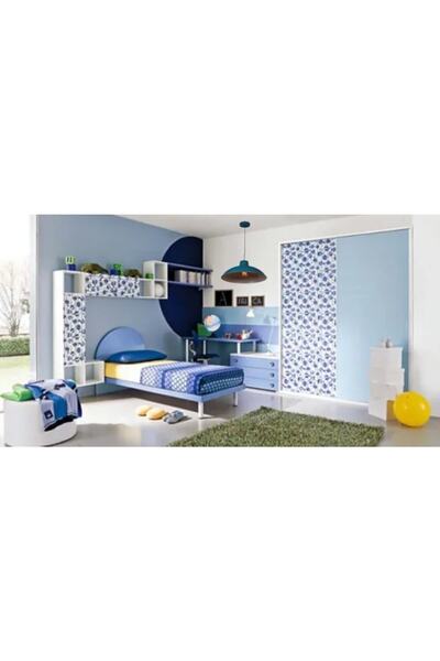 RİOLİGHT Retro,rustik,modern Mavi Içi Beyaz Bebek,çocuk,genç Odası Için Tekli...
