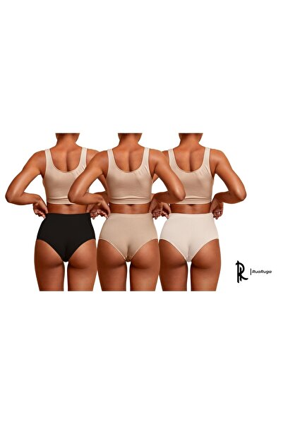 RuaRuga Kadın Yüksek Bel Pamuklu Dikişsiz Lazer Kesim Külot Beli Dikişli 3'lü