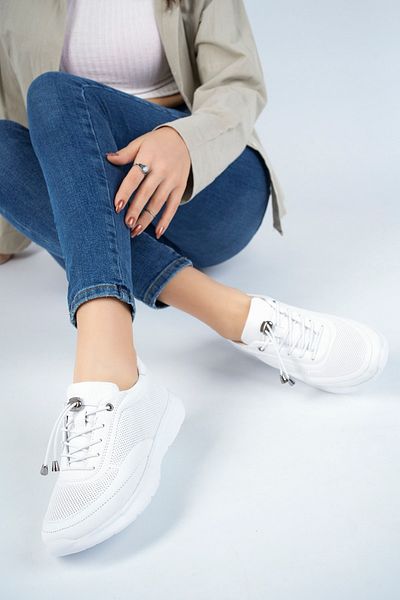 Deripabuc Genuine Leather White Women's Leather Sneakers Dp71-0111