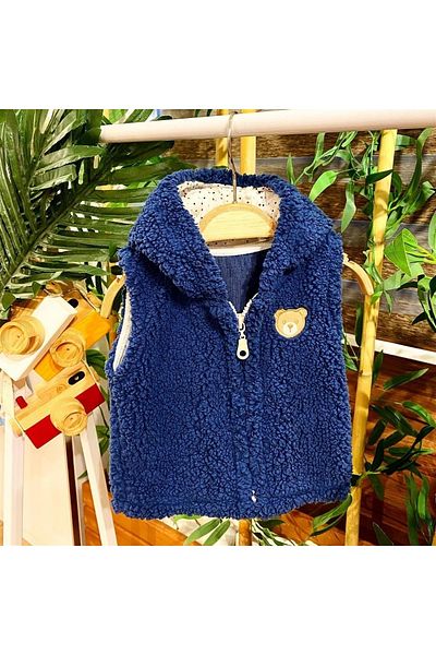 Renkli Puset Plush Fleece Baby Hooded Vest Wellsoft Bear