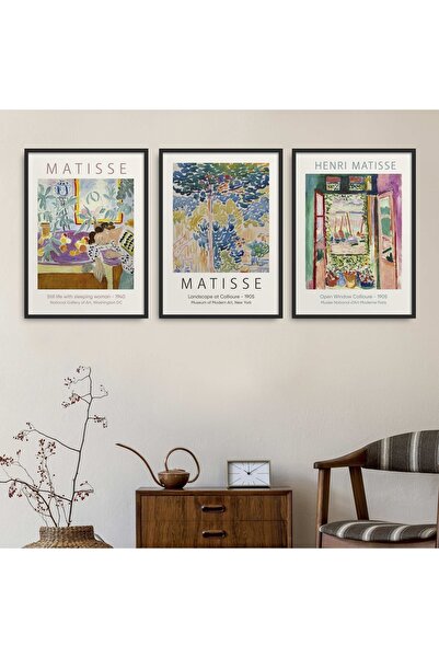 HOMEPACK Siyah Lamine Çerçeveli Henri Matisse 3'lü Tablo Seti Hpn102