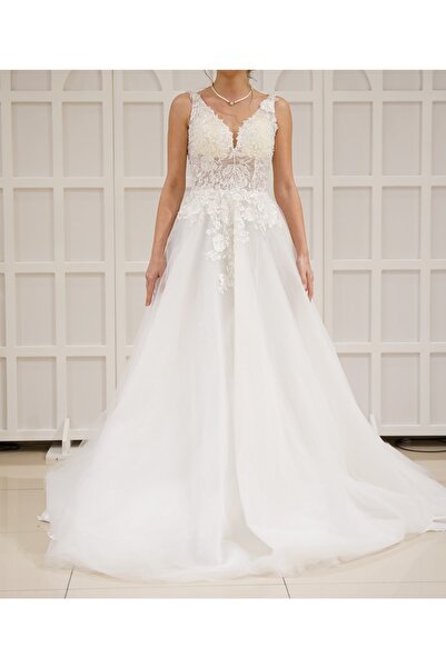 MarsEfekt Helen Gelinlik, Kırık Beyaz, Kalın Askılı V Yaka, 36-38 Beden Uyuml...