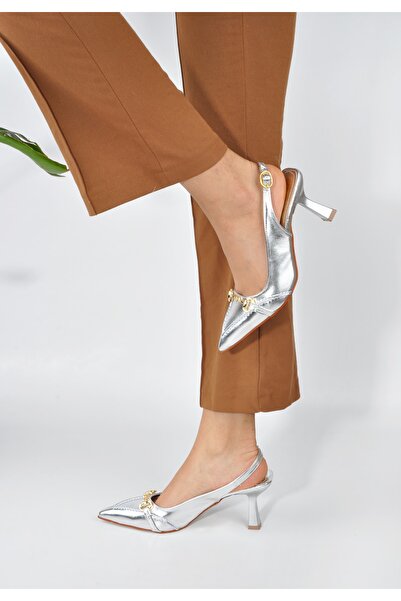 KOTAN Stiletto de damă cu cataramă din piele argintie