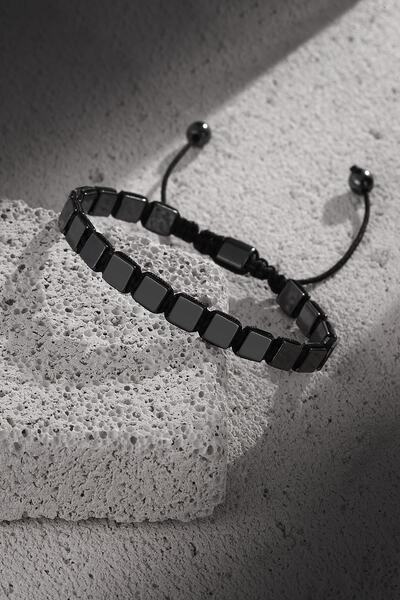 BLKT Men's Bracelet Square Hematite Natural Stone Smoked Color Adjustable Mac...